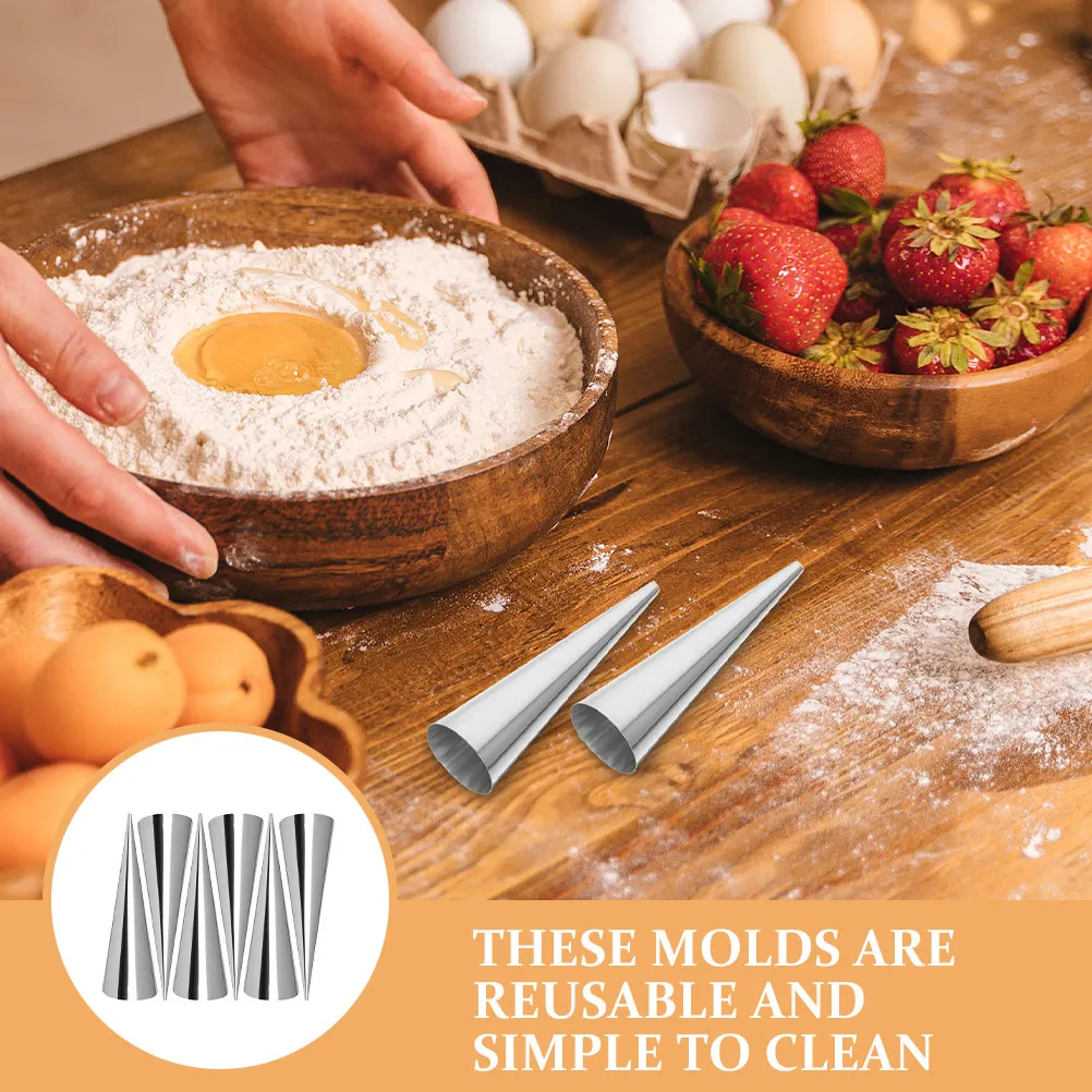 6Pcs Metal Croissant Molds Cone Shaped Baking Tubes Stainless Steel Tubular Bread Pastry Mold Croissant Cannoli Cream Horn Kit