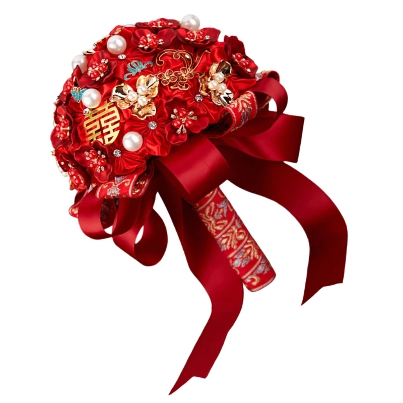 Bright Silk Bridal Bouquets Wedding Ceremony Floral Decors Durable Allergenic Proof Bride Handheld Accessory 15UB