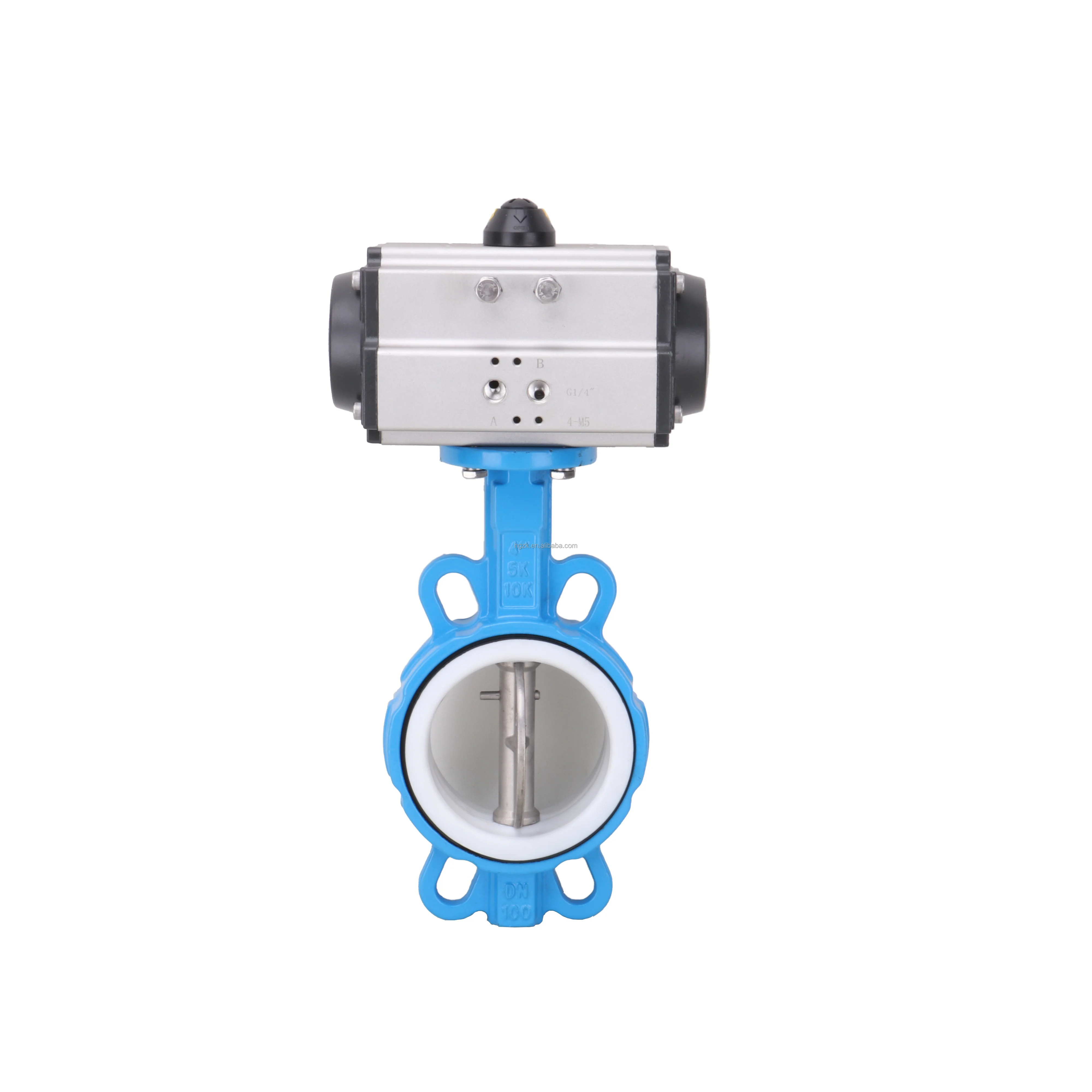 الصين صمام الصانع DN150 صمام الفراشة نوع الويفر مع المحرك الهوائي