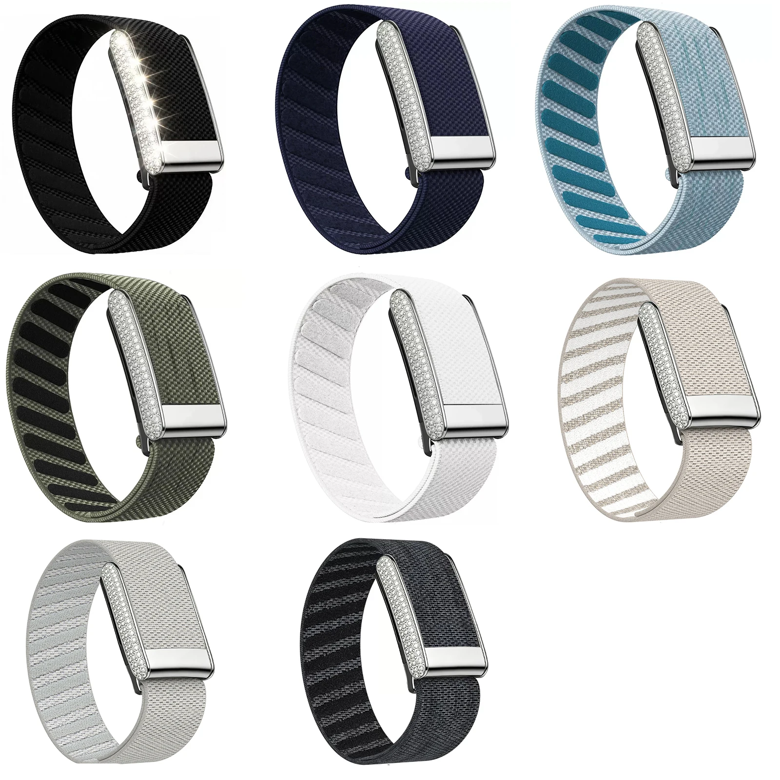 Suitable for Whoop 5.0 Replacement Strap Elastic Band Nylon Casual Wristband with Bright Silver Diamond Studded U-Shaped Frame