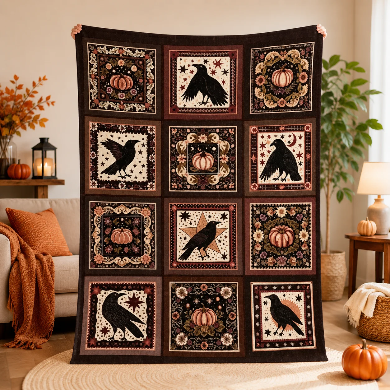 Halloween Vintage Palace Style Flannel Throw Blanket Cozy All-Season Essential for Couch Bed Sofa Fuzzy Plush Home Bedroom Decor
