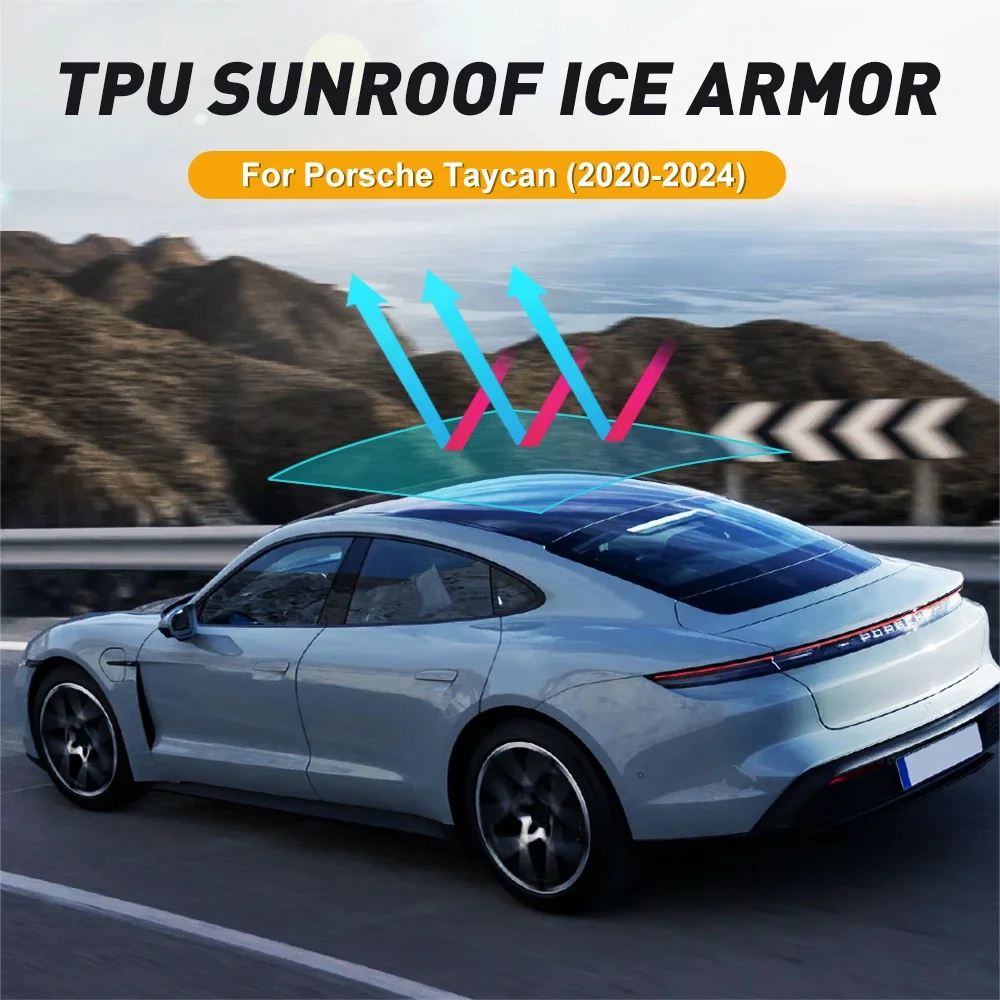 for Porsche Taycan 2020 2021 2022 2023 2024 Heat Insulation Awning Supplies TPU Ice Armor Pre-Cut Sunroof UV Protection Film