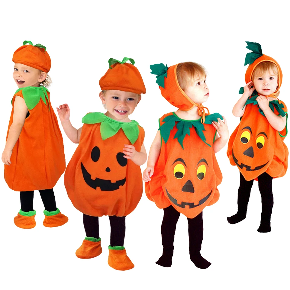 Wholesale Halloween Baby Boy and Girls Cosplay Pumpkin Costume 2 - 10 Years Cute Kids Stage Show Masquerade Party Clothing Set