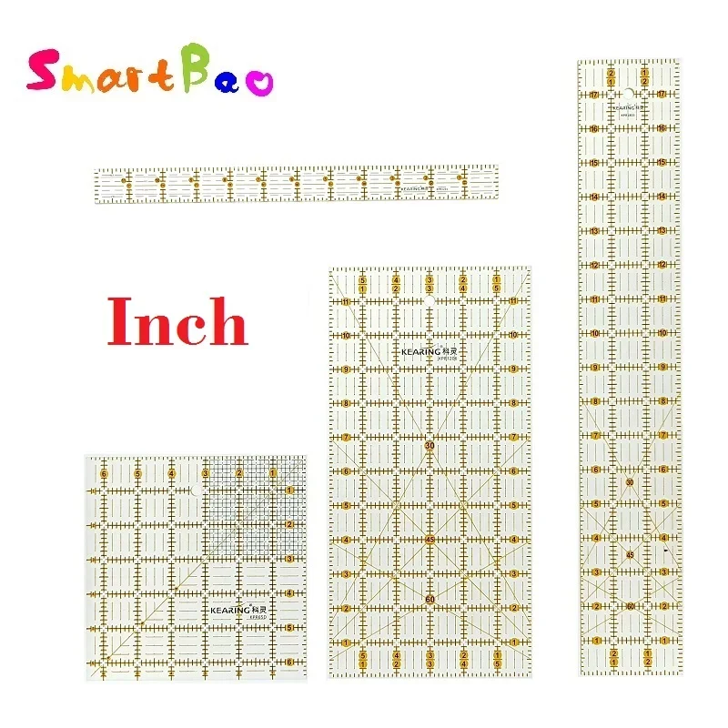 Acrylic Quilting Patchwork Ruler with Double Colored Grid Lines for Easy Precision Cutting, For Sewing Crafting, 3mm Thickness