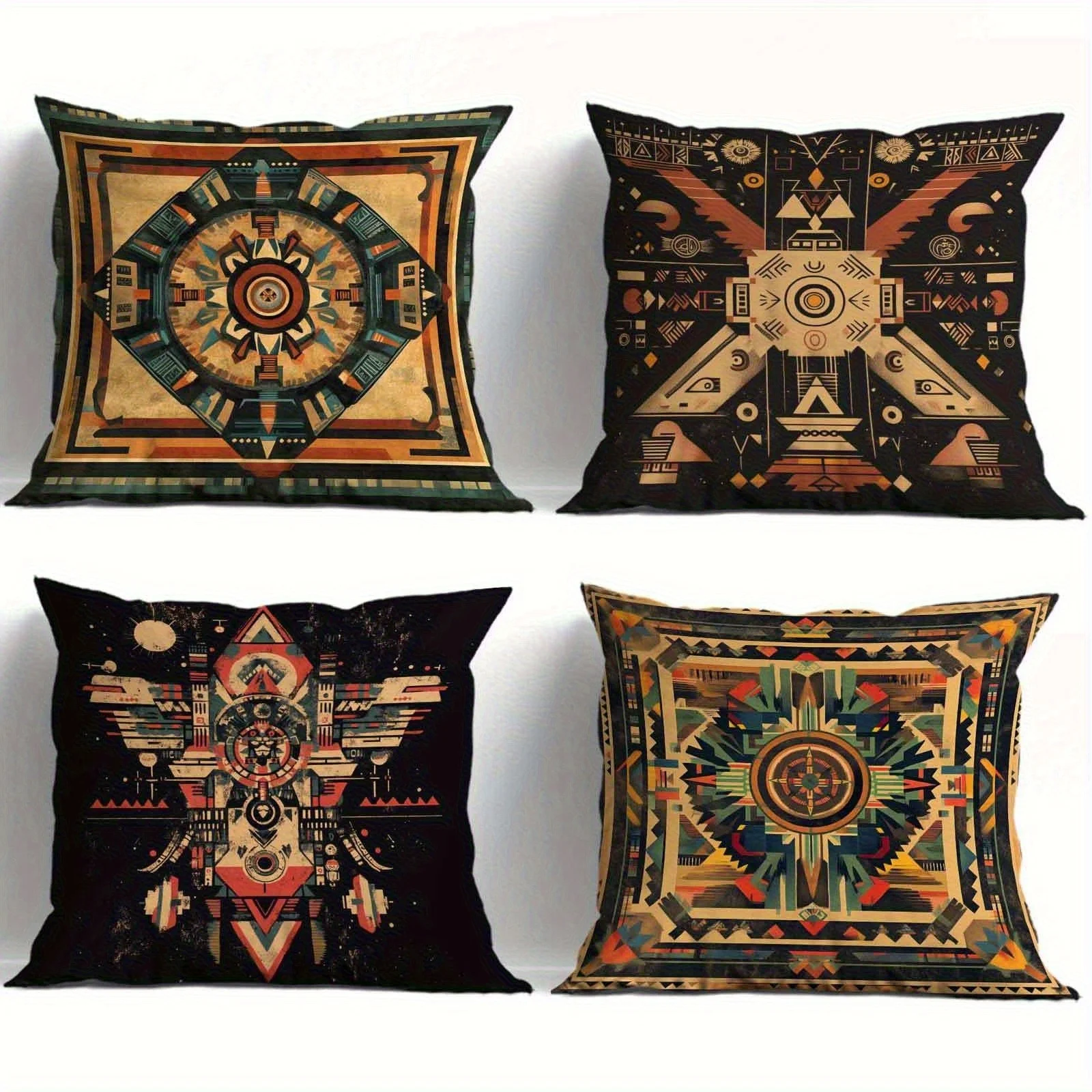 4Pcs Tribal Totem Pillow Covers 40x40cm Double-sided Printed Geometric Pattern Cushion Cases Ethnic Decor No Insert
