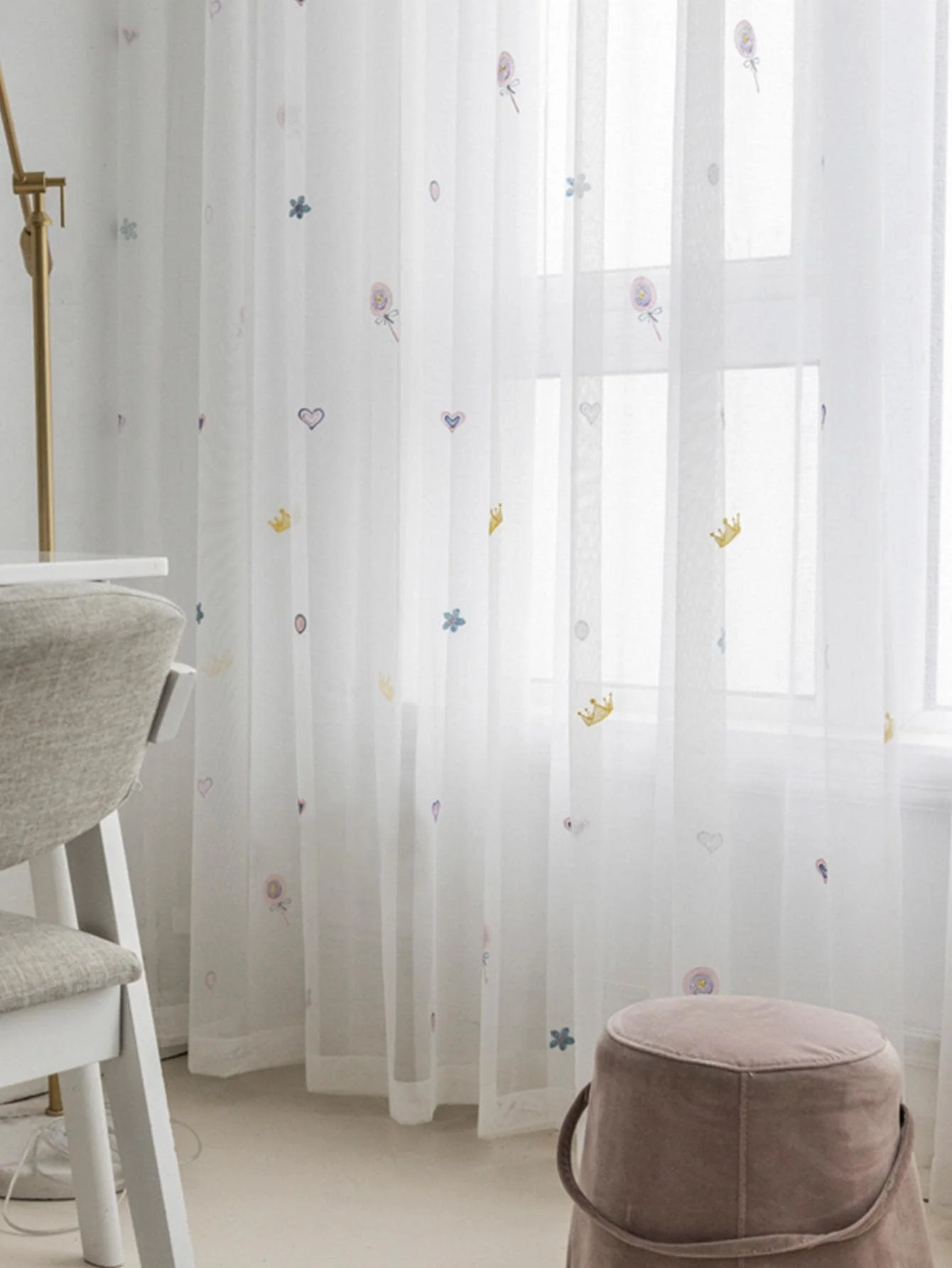 Cute cartoon lollipop embroidered children's window screen curtain