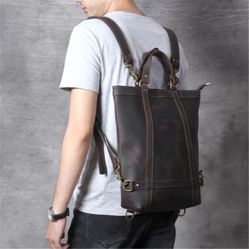 

Vntage crazy horse cowhide men's women's backpack organizer travel genuine leather multifunctional bagpack work laptop bookbag