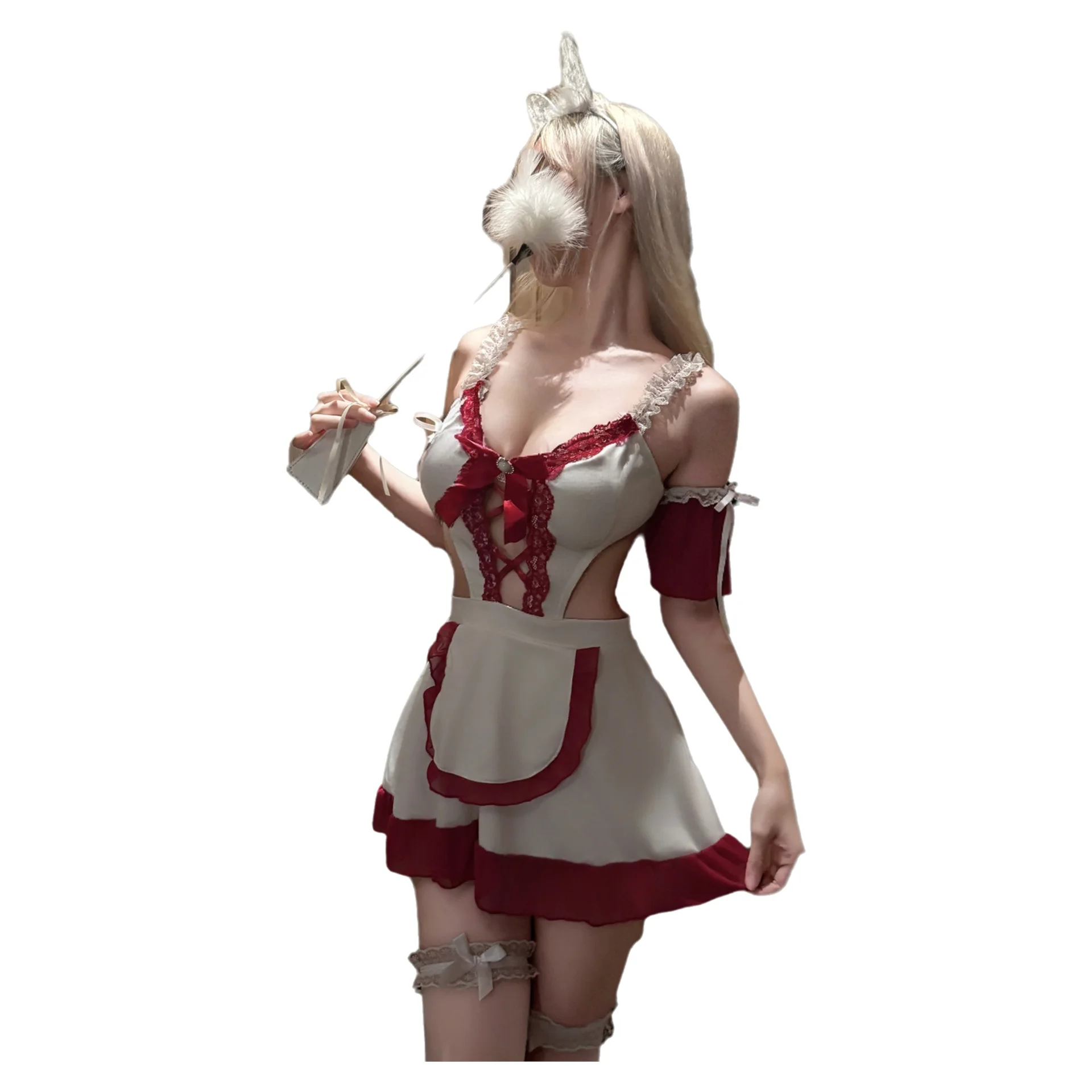 

Сексуальный комплект в стиле горничной: топ и юбка с кружевной отделкой и фартуком, милый, очаровательный, игривый, соблазнительный набор CJW1