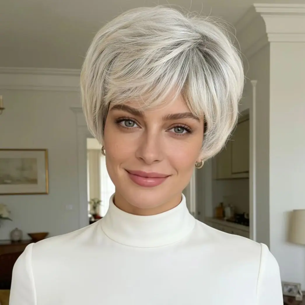 10 Inch Short Natural Wigs with Bangs Soft Hair Daily Use Short  Curly Synthetic Hair Costume Party Wig for Women