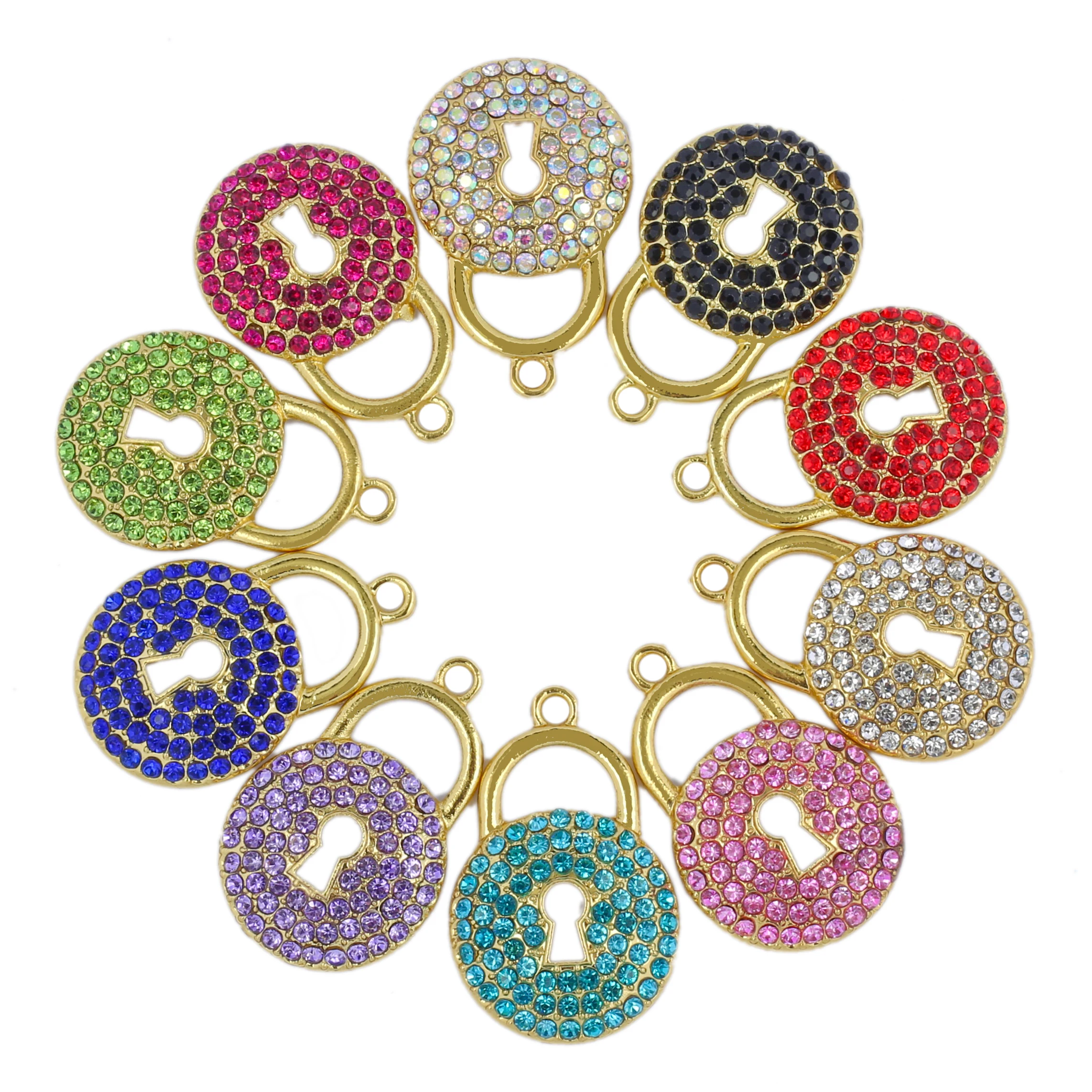 

10pcs Circular Lock Charms with Rhinestones Fit for Bracelet Bangle Jewelry Making DIY Accessories Wholesale LKC032-LKC033
