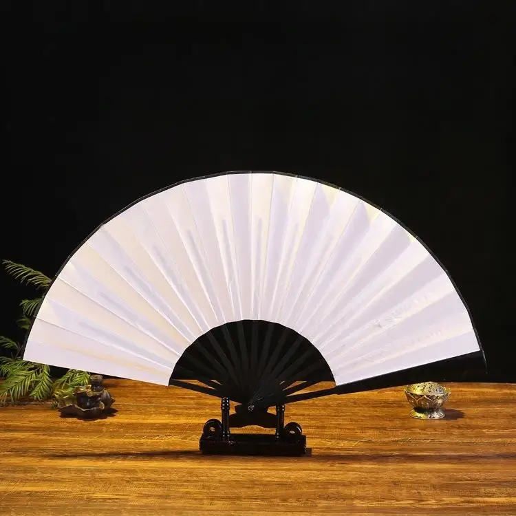 Leque de Papel Xuan de 10 Polegadas Azul e Preto com Simulação de Osso, para Pintura Artística e Desenho com Iodo, em Tecido ...