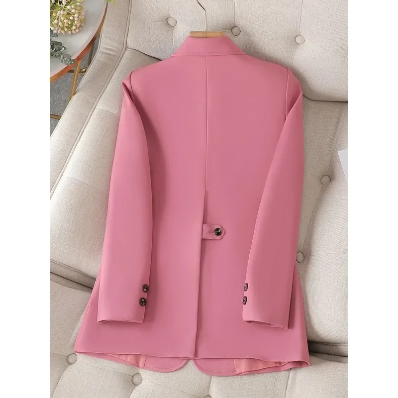 Mode Frauen rosa Kaffee schwarz fester Blazer weibliche Langarm einreihige gerade Jacke Mantel Damen