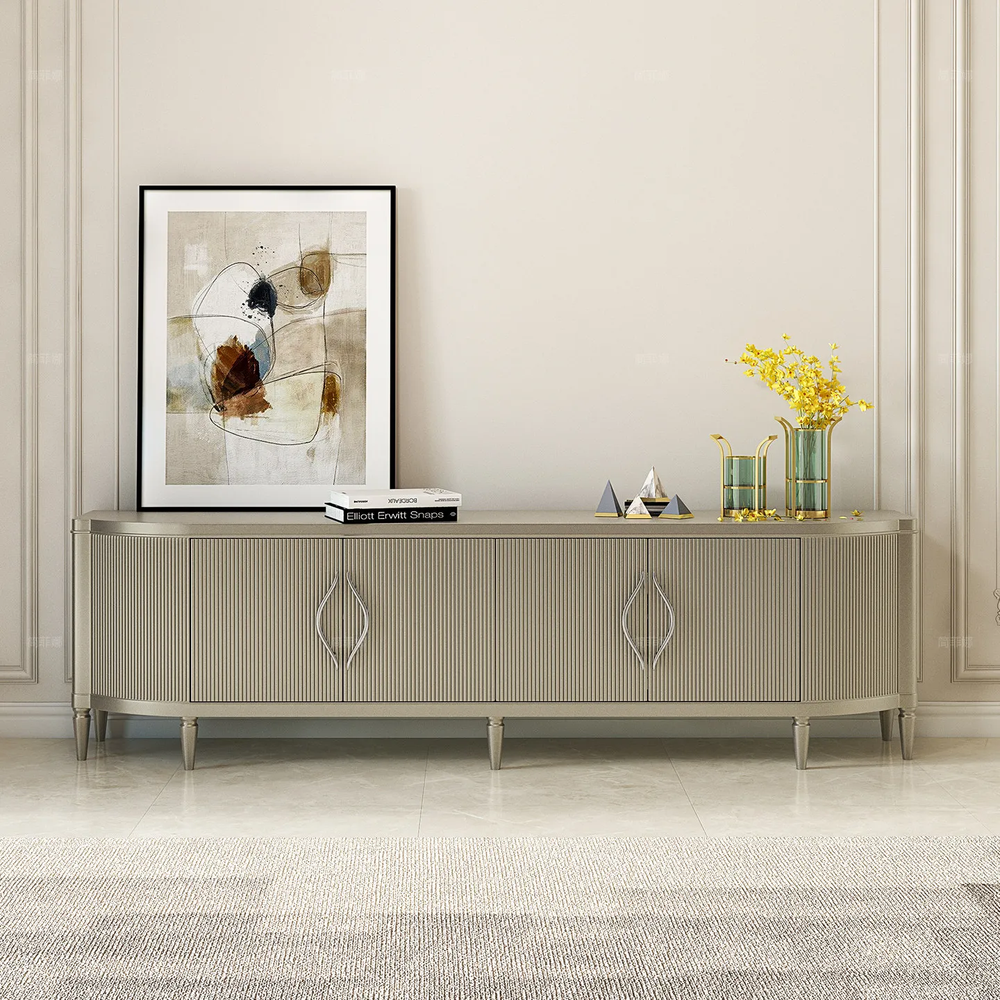 Solid Wood TV Cabinet & Coffee Table Combo, Modern American Style Designer Creative Living Room