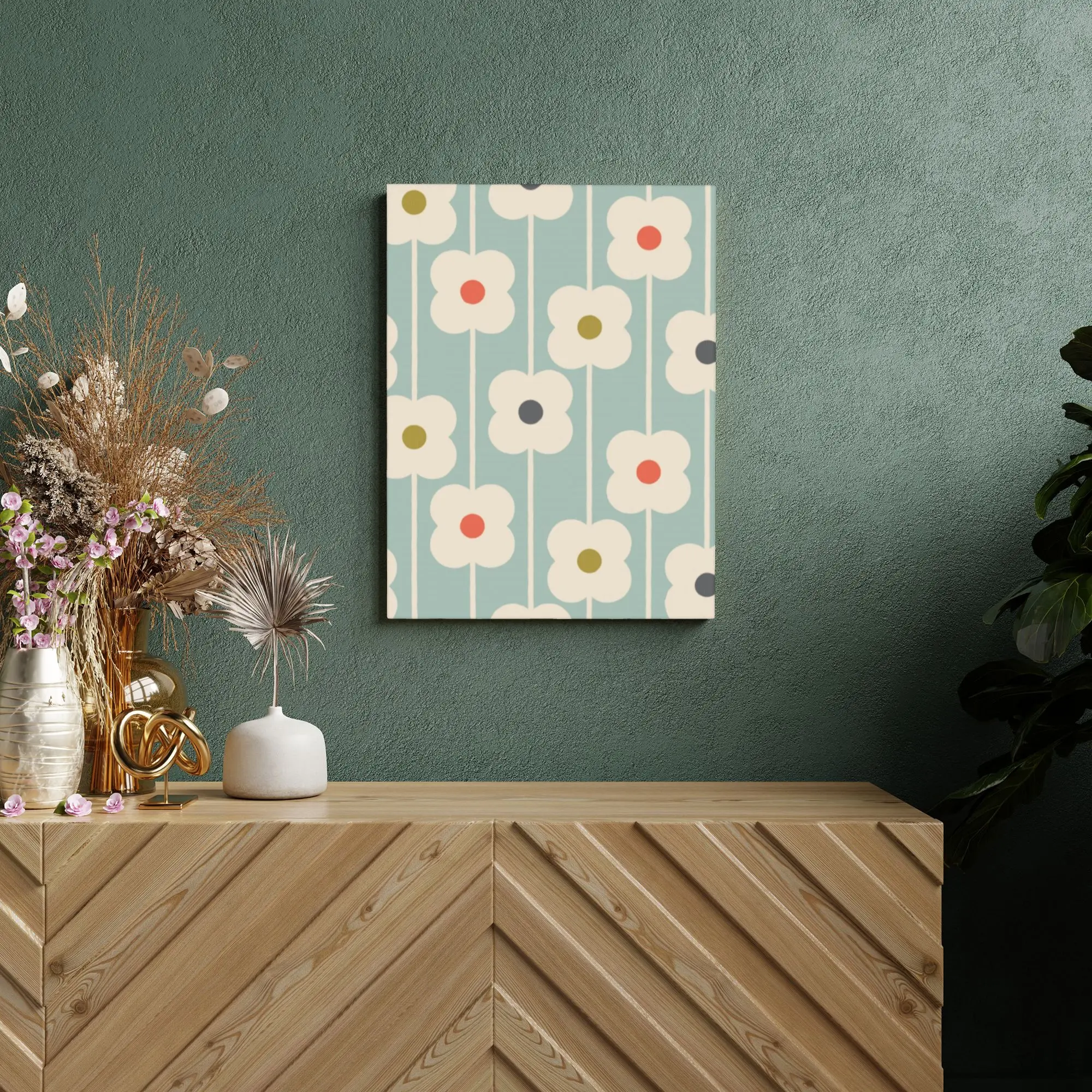 Unframed Canvas Painting for Living Room Orla Kiely Multi Stem Wall Hanging Artwork Scandinavian  Mid Century Modern 30x40cm,