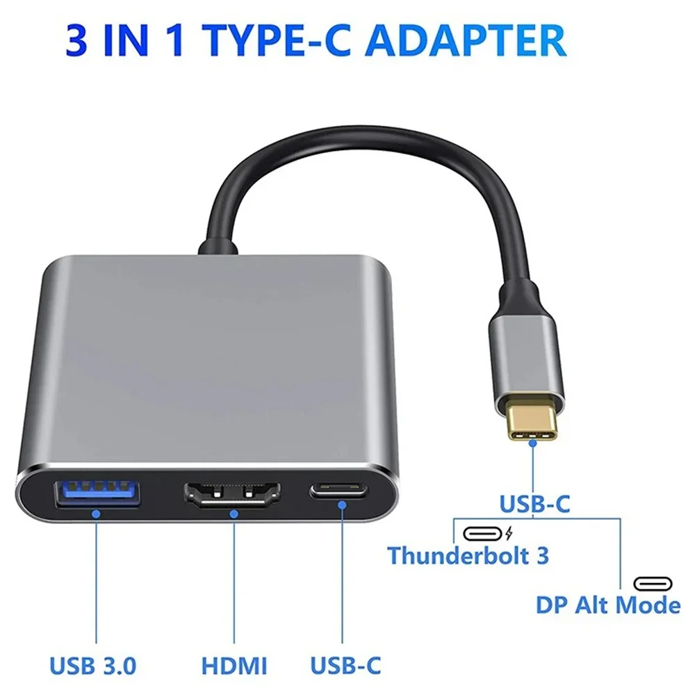 USB C HUB 3-in-1 Multiports Adapter, 4K HD Video Transmitter Converter, USB Type C to HDTV+USB Connector for PC and Mobile Phone - view 2