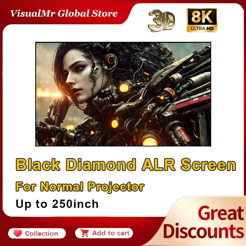 

2024 Hot Black Diamond ALR CLR Projection Screen 1CM Bezel Frame 60-250 inch 4K 8K Ambient Light Rejecting for Normal Projectors