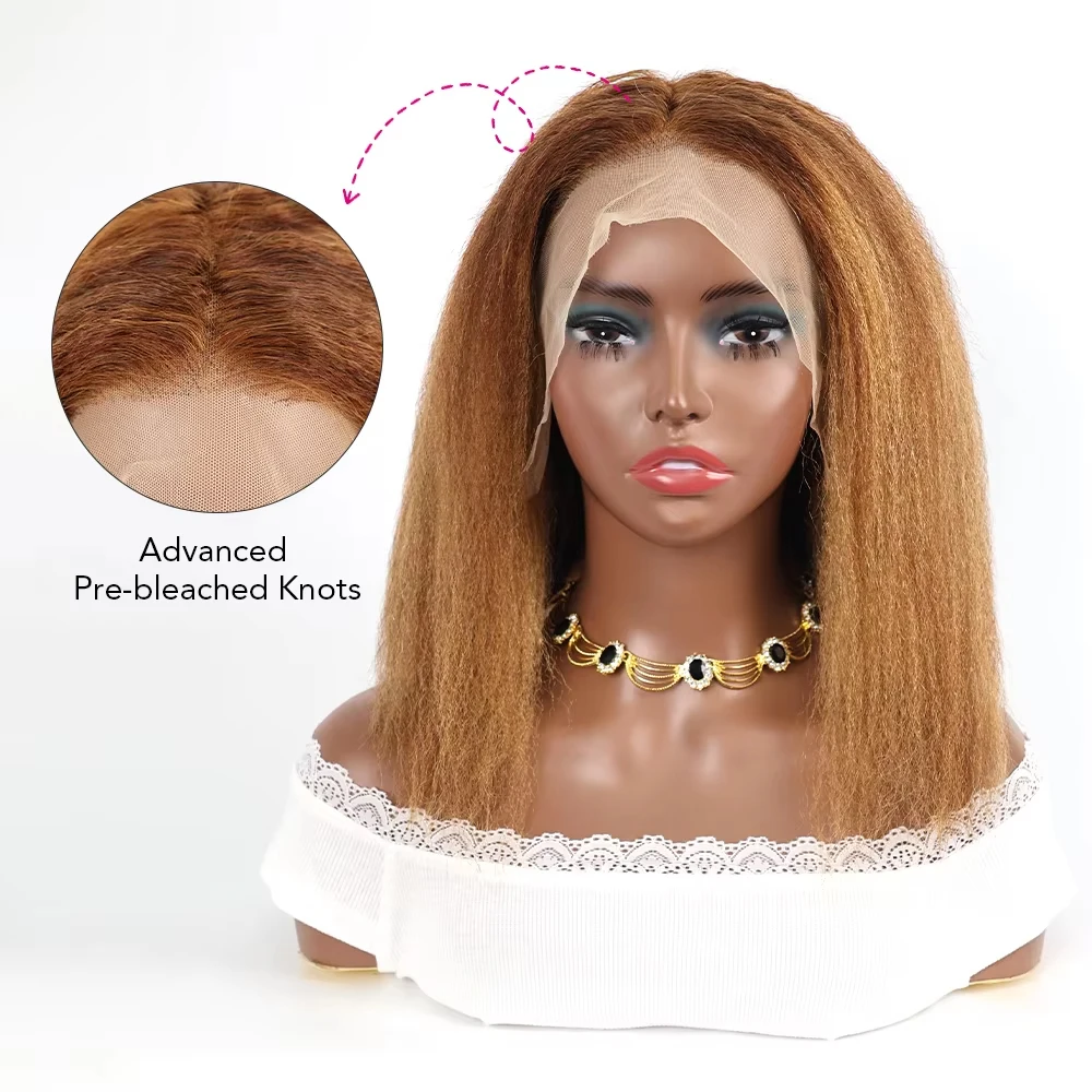 Kinky reta ombre destaque curto bob perucas 13x4 hd frente do laço perucas de cabelo humano feminino # P4/27 perucas frontais sem cola marrom Yaki