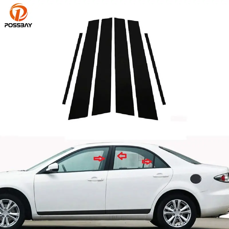 6Pcs Car Pillar Posts for Mazda 6 Sedan Pre-facelift 2003-2005 2006 2007 Door Window Molding Cover Trims Stickers Auto Styling