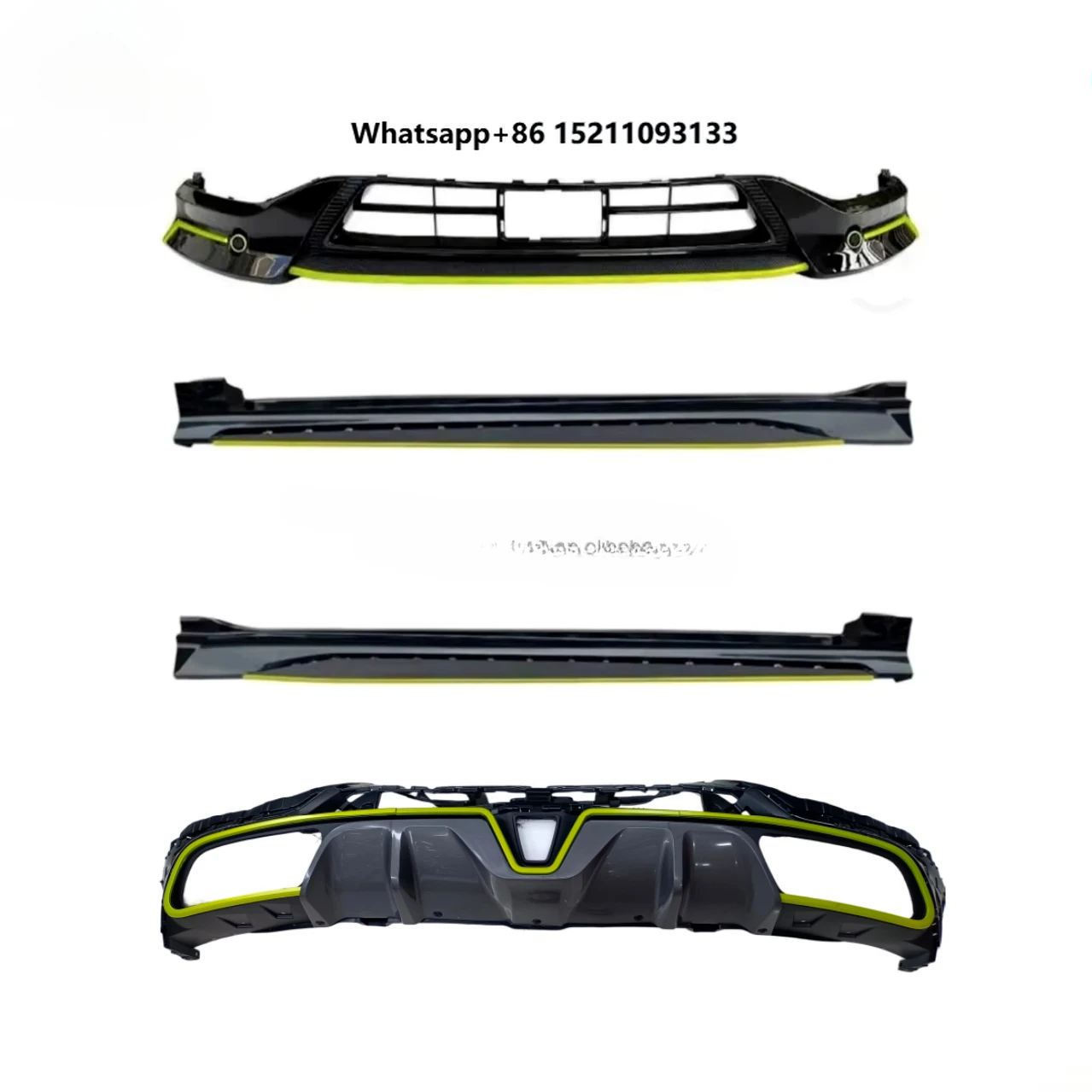 PP Full Set Body Kit Lip Gloss Front Rear Bumper 2Pcs Side Skirts