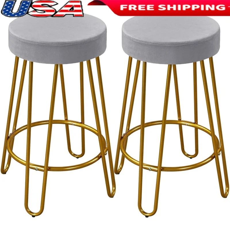 

Upholstered Velvet Counter Height Bar Stools Set of 2 Comfortable Foam Padding Space Saving Design Metal Legs Footrest Ideal