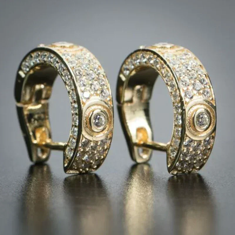 New Hip Hop Hoop Earrings for Women Men Teens Newly Design Brilliant Cubic Zirconia Luxury Accessories Trendy Jewelry 2025