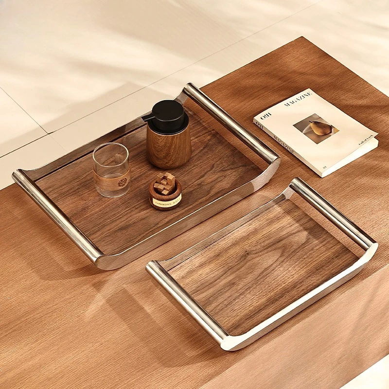 Walnut tray Stainless steel rectangular aromatherapy tray Dinner tray
