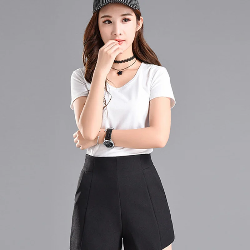 

High-waisted Suit Shorts2024Autumn Winter Loose Slimming Black Outerwear Chiffon Casual Thin StyleaWide-Leg Pants