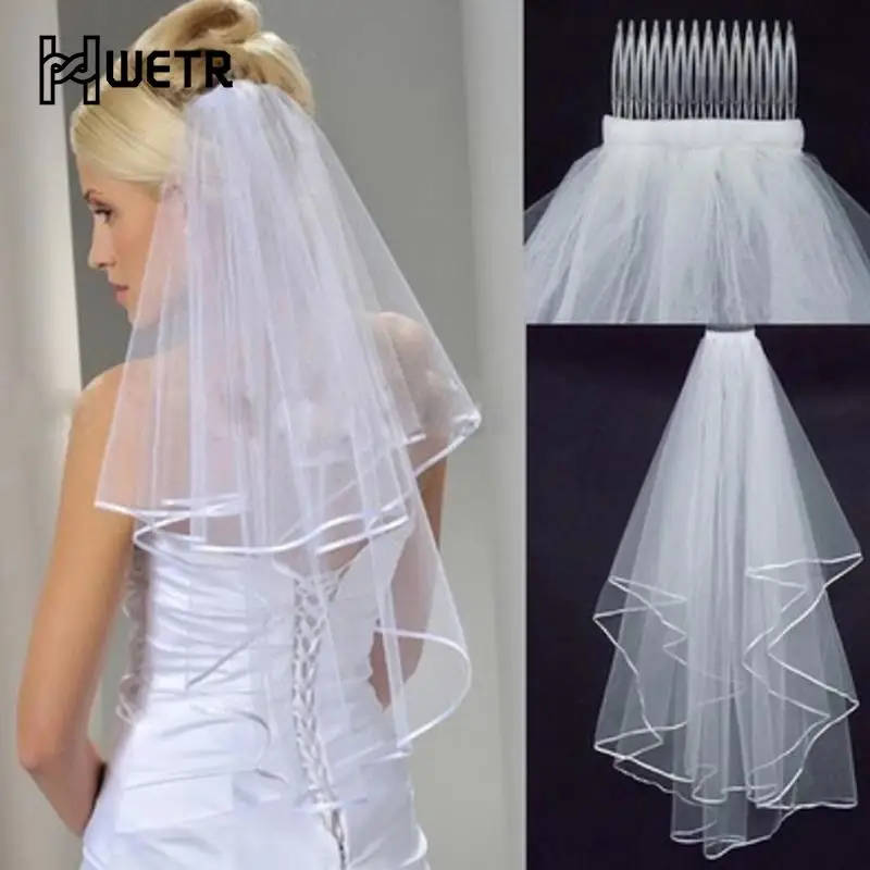 Short Simple Wedding Veil Tulle Two Layer With Comb White Ivory Bridal Veil For Bride For Marriage Wedding Accessories