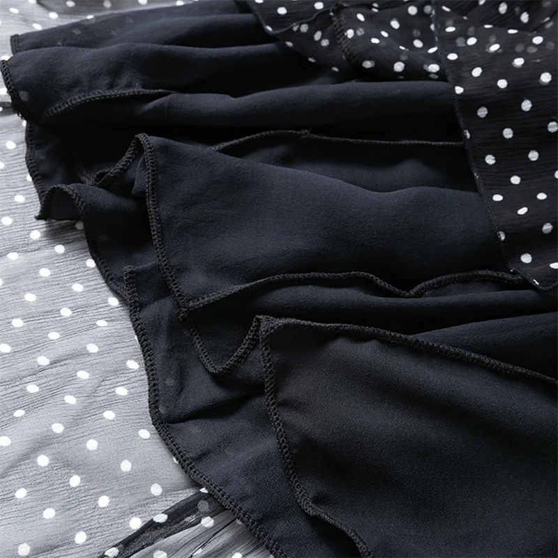 Gonna di seta da donna 100% seta di gelso Punti neri Stampati Gonna lunga tipo con fodera in seta Summer Beach Orlo grande Office Lady M1241