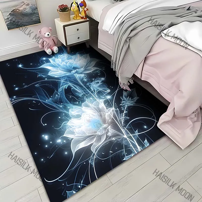 luminous lotus ethereal petals night Print Carpet for Living Room Bedroom Sofa Home Decor Rus Non-slip Floor Mat Luxury Gift