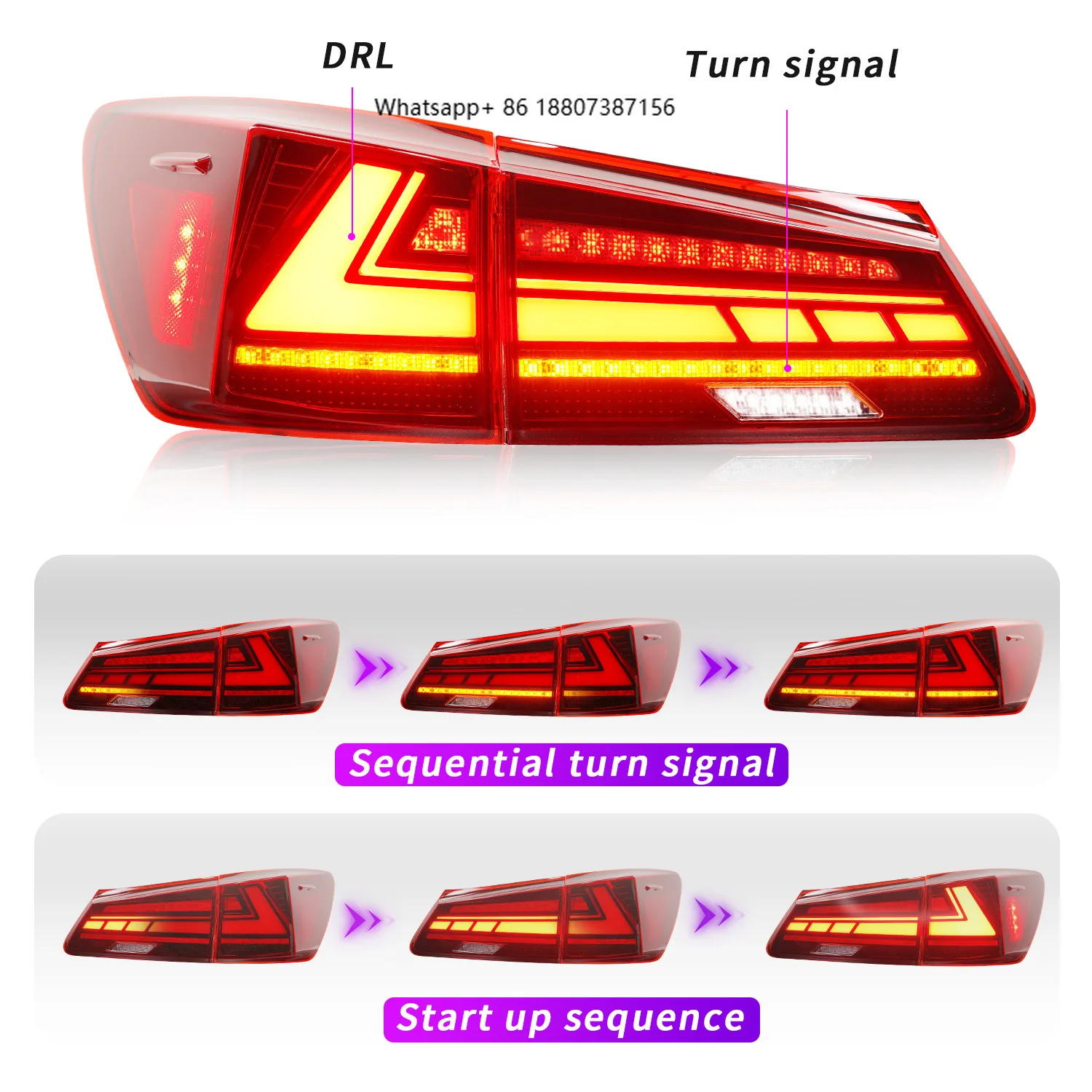 

Professional Tuning Full LED Tail Light forLexus IS/IS250/IS250C/IS300/IS350/ISF/GSE20/USE20 2006-2012 Car Rear Lamp New