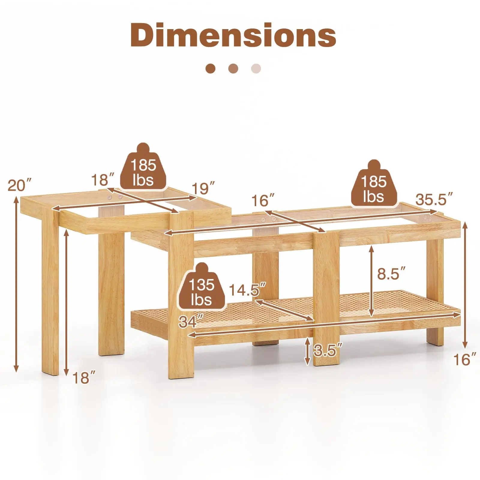 Nesting Coffee Table Set of 2, Boho Rattan Accent Table with Tempered Glass Top & Solid Rubber Wood Frame, Modern