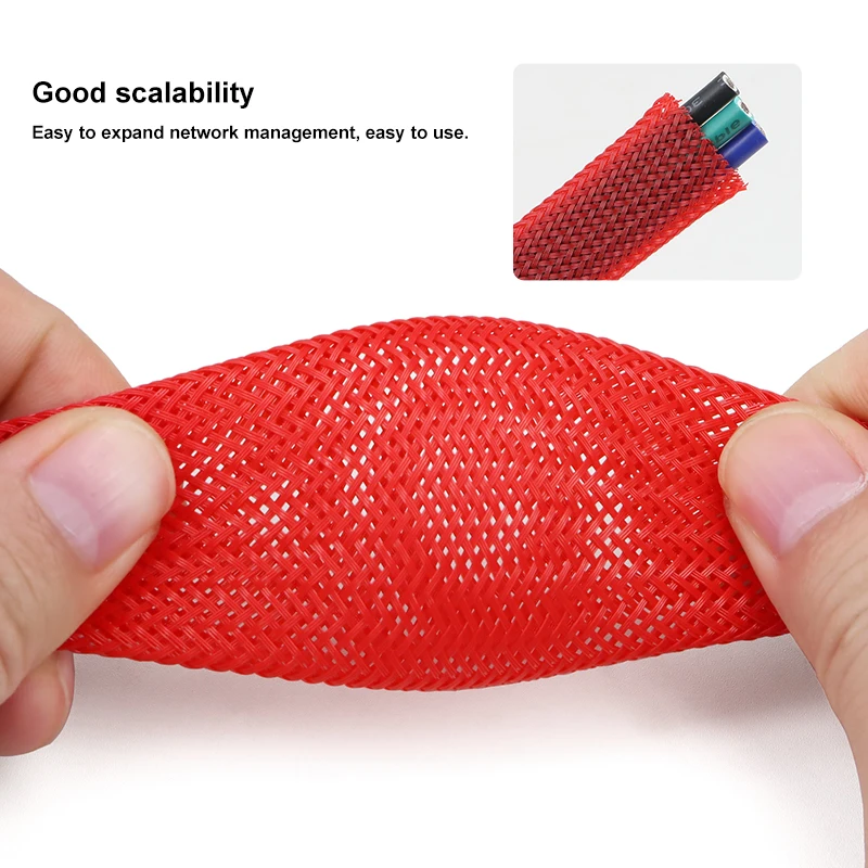 1~50m Red Expandable Cable Sleeving 2/4/6/8/10/12/14/16/20/25/30/35/40/50/60mm PET Braid Flame Retardant Line Management Sheath