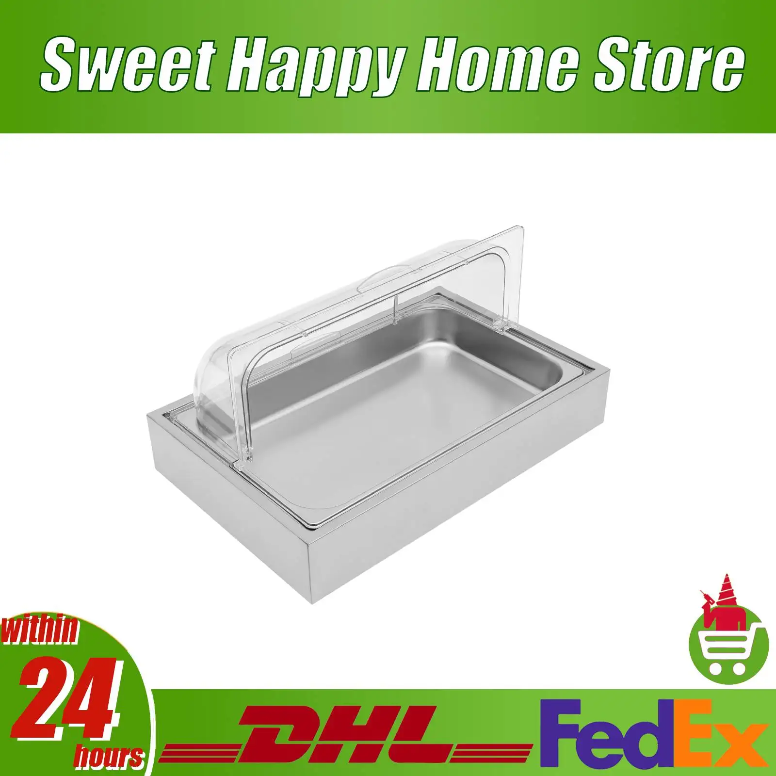 

Buffet Cold Serving Cooler Platter with Ice Box Clear Handle Cover Anti-slip Feet for Seafood Salad Dessert