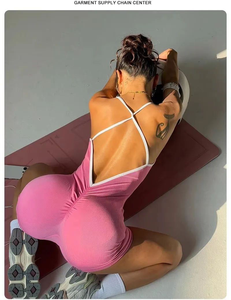 Sexy Backless Jumpsuit Women Yoga Set bodysuit For Fitness Gym Clothing Sportswear Overalls Dance Dress Workout Sports Clothes