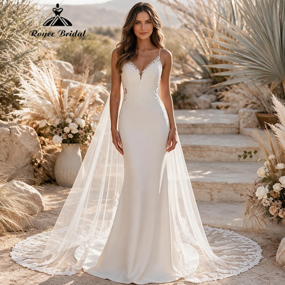 Roycebridal Detachable Shawl Boho Mermaid Wedding Dresses 2027 Backless Lace Sexy Beach Bridal Gown Customized vestido de novia