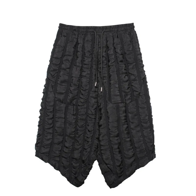 HKSH Summer New Men Tide Shorts Niche Dark Japanese 3D Grid Design Casual Wide Leg Dark Capris Cropped Half Length Pants HK2346