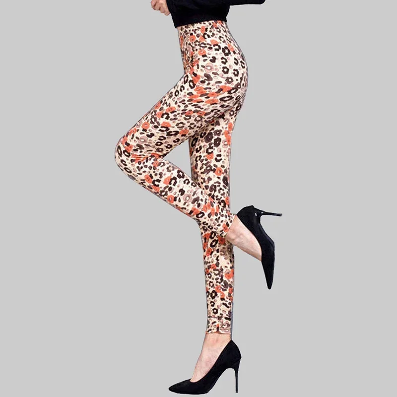 Sexy Leopard Print Color Matching Print Tight Stretch Elastic Waist Comfortable Casual Leggings For Women Casual Tight Trousers