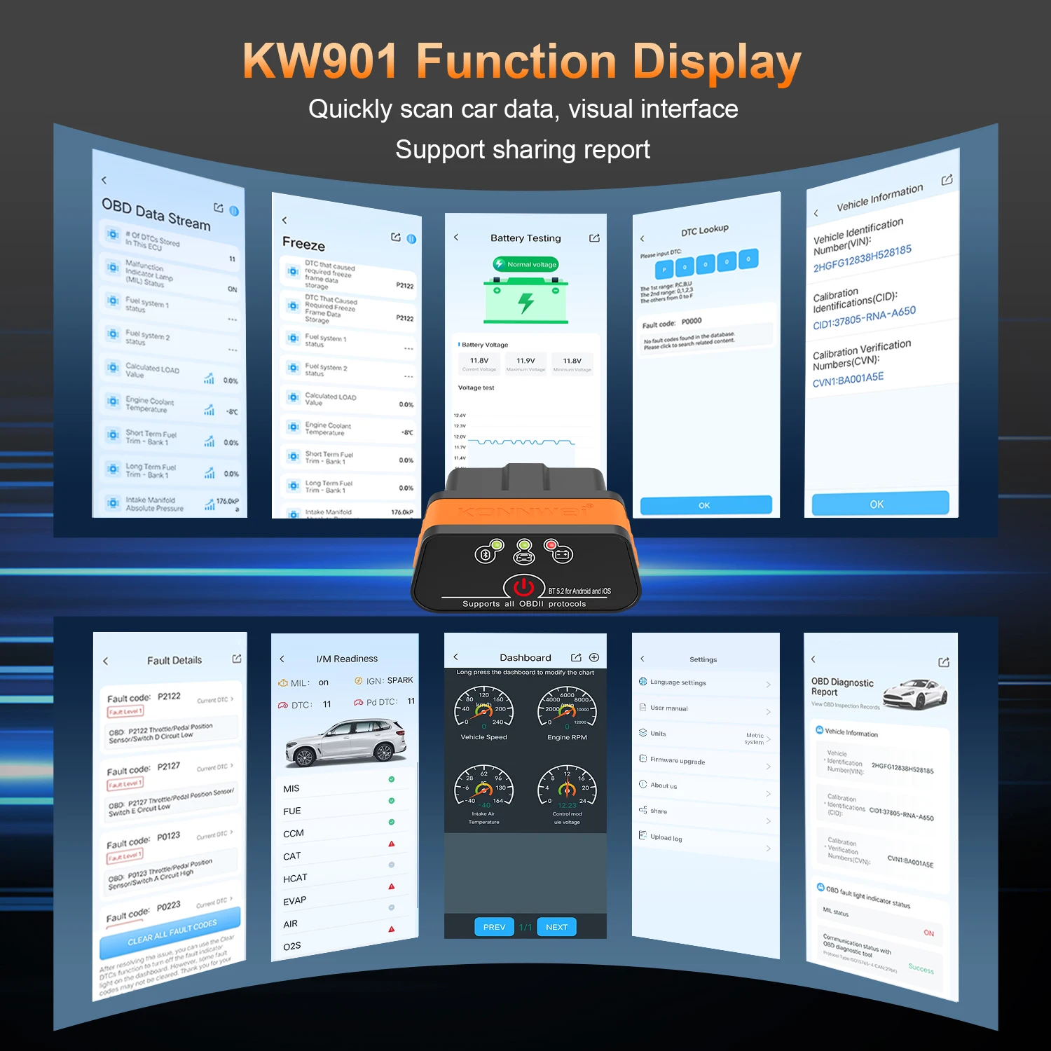KONNWEI KW901 ELM327 V1.5 بلوتوث 5.0 Obd2 الماسح الضوئي لنظام أندرويد/IOS obd 2 أداة تشخيص السيارة قارئ رمز pk Vgate ICAR2 ICAR 2