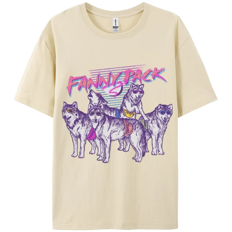 ユニセックスウルフプリントコットンTシャツ,半袖,ルーズ,クール,ヒップホップ,ブラック,ピンク