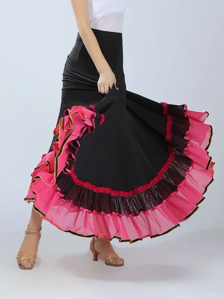 Falda de baile moderno con lentejuelas para mujer, faldas largas de baile Flamenco, Swing estándar, Vals, baile de salón español, Tango, ropa de escenario