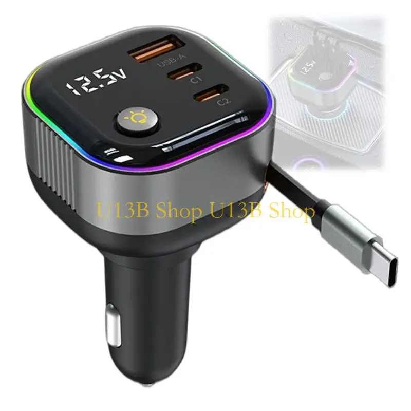 U13B High Power Car With USB Port Real Time Display PD65W USB C Cable
