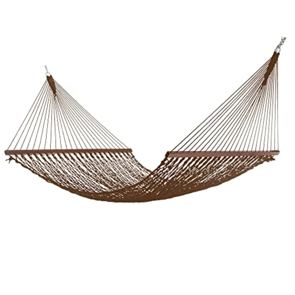 Deluxe Antique Brown DuraCord Rope Hammock – 13 ft. x 60 in., 2-Person, 450 lb Capacity, Cumaru Spreader Bar
