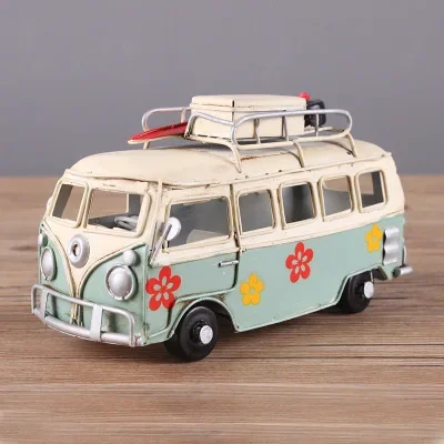 mini car model toys Retro classic car camping bus iron ornaments home coffee shop wedding decorations gifts high quality