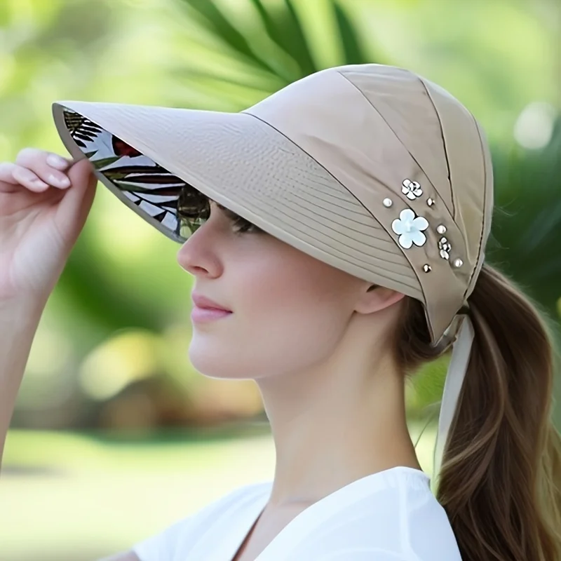 1 piece of women's foldable empty top hat suitable for summer play, picnicking, outdoor sunshade, casual hat