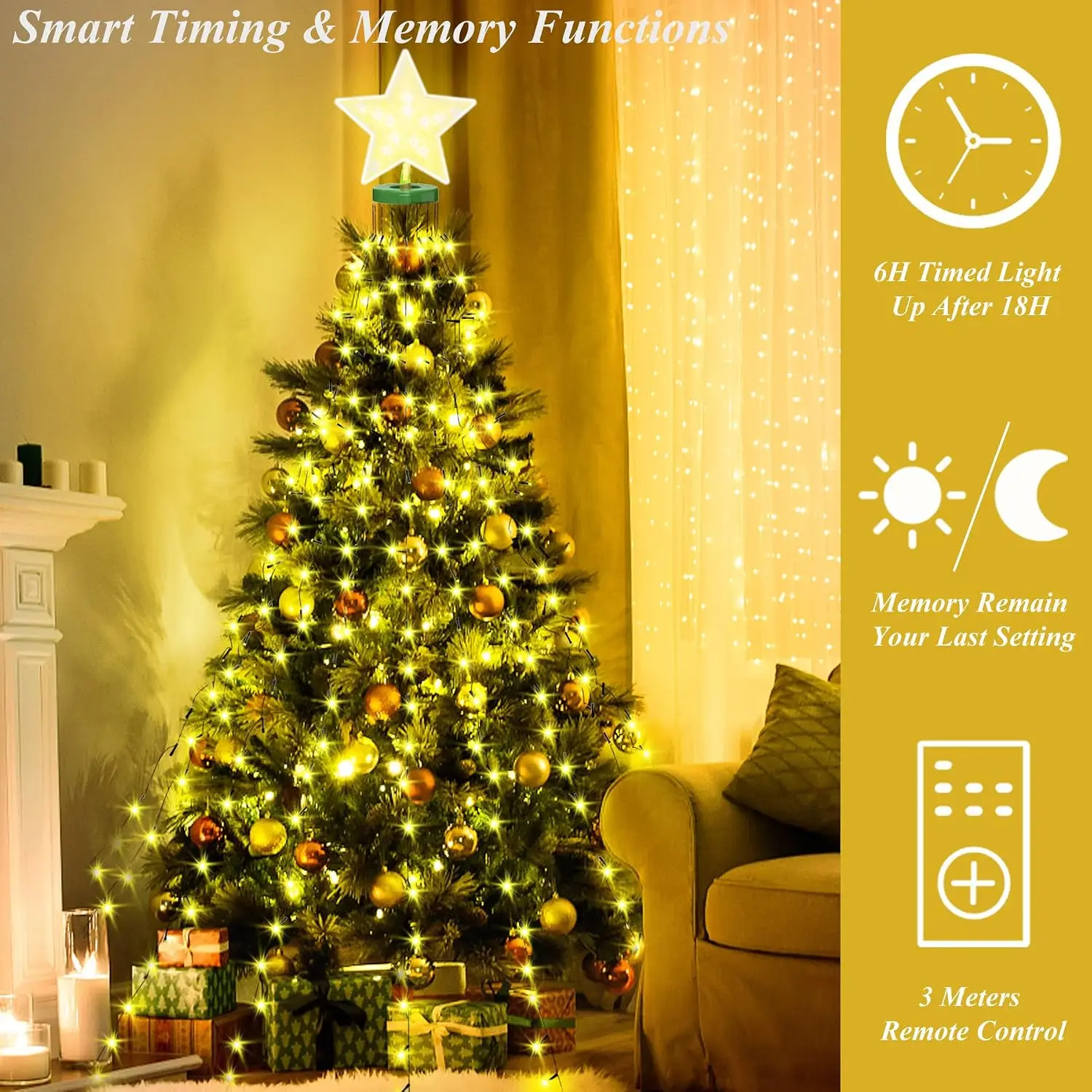 Christmas Tree Ring Lights Outdoor Waterproof LED String Lights for Garden Patio Yard Holiday Tree Decoration Waterfall Lighting