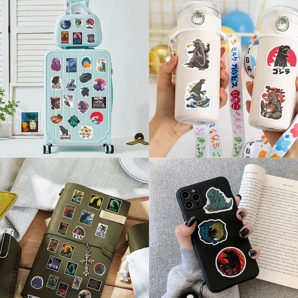 2024 New 50pcs Movie Godzilla Sticker for Luggage Phone Laptop Scooter IPad Funny Cute Waterproof Sticker Scooter Toy for Kids