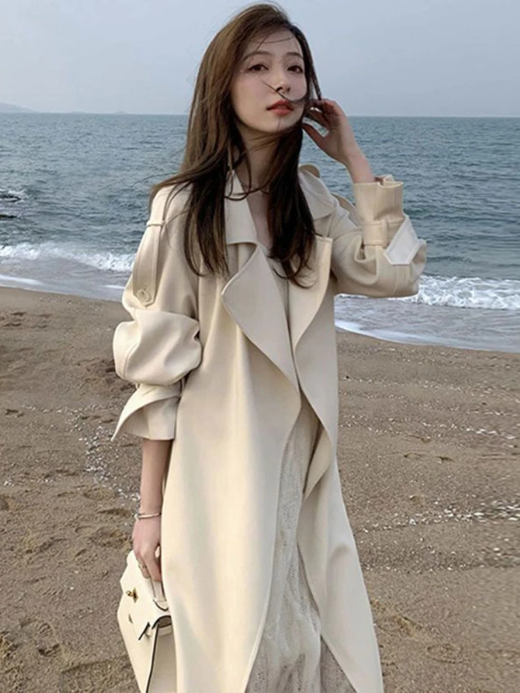 

Trench Coat for Women 2023 Windbreaker Spring and Autumn High Grade Draping Medium Long Solid Color Temperament Slim Fit Coat