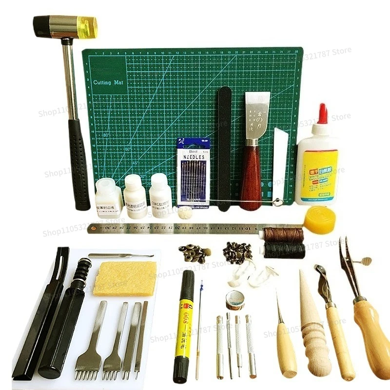For Leather Goods Making Tools, Handmade DIY Leather Hand Sewing Set, Cutting Leather Knife, Wax Thread, Edge Banding Liquid