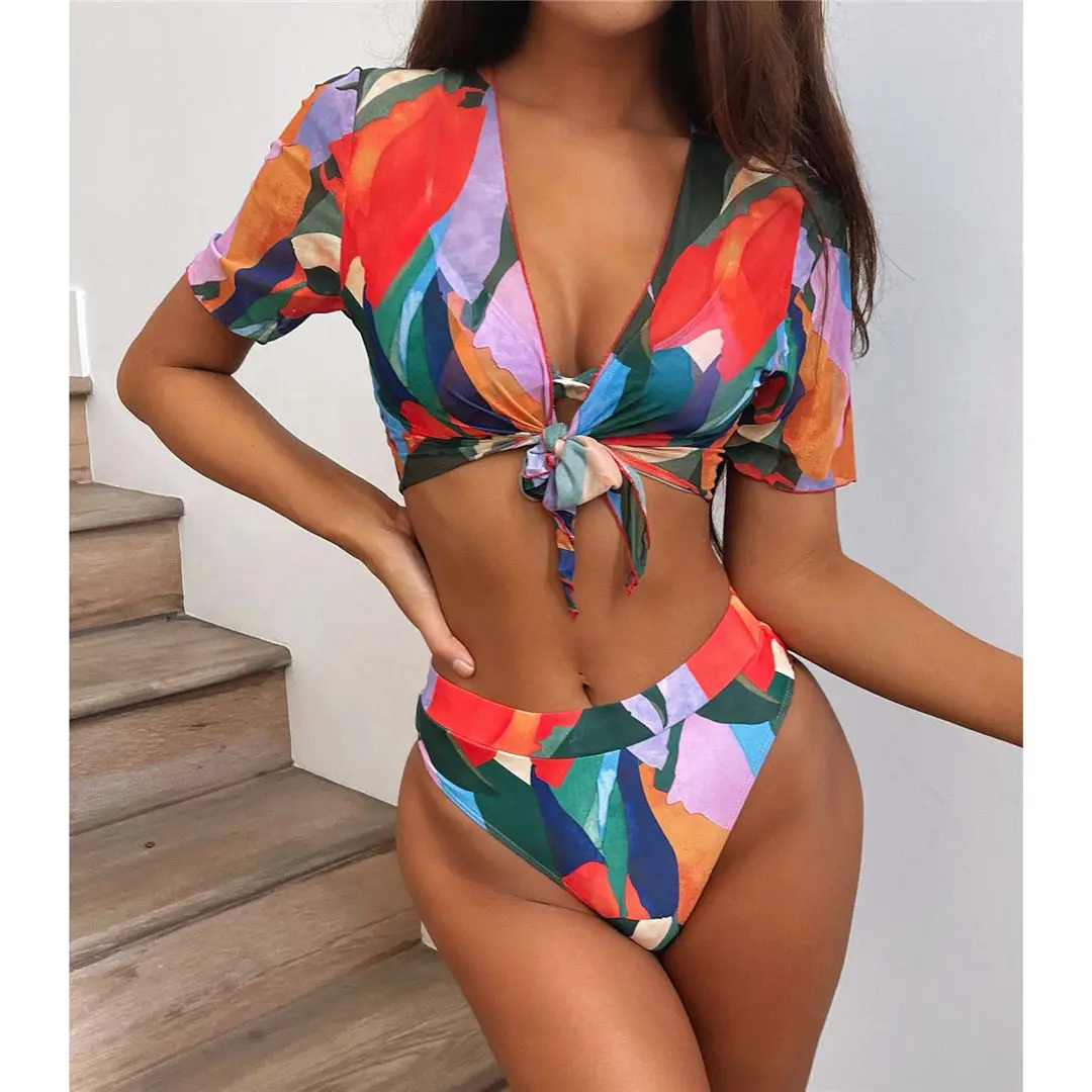 S - XXL, Bikini mit Leopardenmuster, hoher Bund, Damen-Badeanzug, dreiteiliges Bikini-Set, Badebekleidung, Badeanzug, Modell V2805SW. – Detail 16